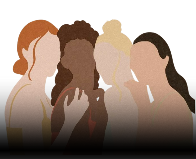 Ilustração de grupo de mulheres unidas representando acolhimento e união no grupo terapêutico
