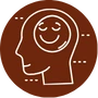 Ícone representando saúde emocional, com rosto sorridente dentro de uma cabeça, simbolizando bem-estar mental e equilíbrio emocional.