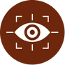 Ícone marrom com olho centralizado em um alvo, representando foco, atenção e visão estratégica.