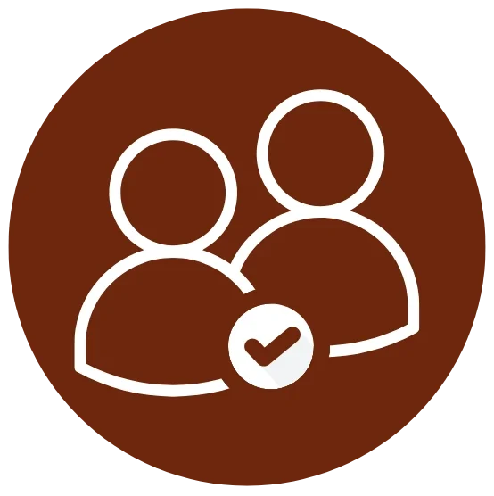 ícone de duas pessoas com um simbolo de check no meio