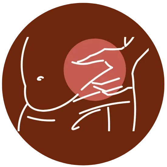 Ícone mostrando mãos medindo a região abdominal, simbolizando aumento da circunferência abdominal associado à síndrome metabólica.